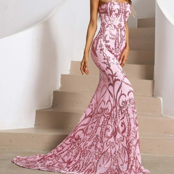 Pink Formal Maxi Dress with tail - Picture 11 of 15